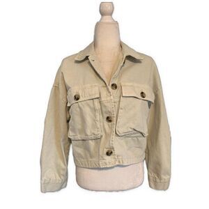 Zara Solid Tea Green Long Sleeve Denim Jean Long Sleeve Crop Jacket Small